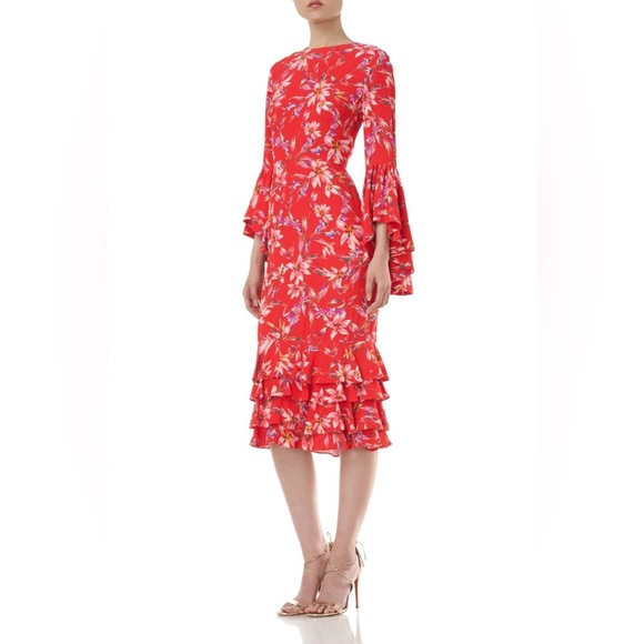 NWT AMUR Alexia Red Floral Ruffle Midi Dress As Seen On TV Size 2 – Retail $598 - Picture 1 of 8